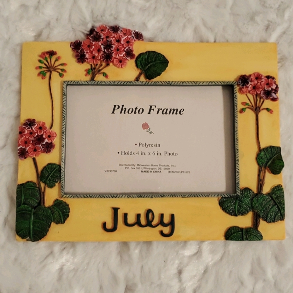 JULY Month themed 4x6 opening photo picture frame pink flower detail Birthday